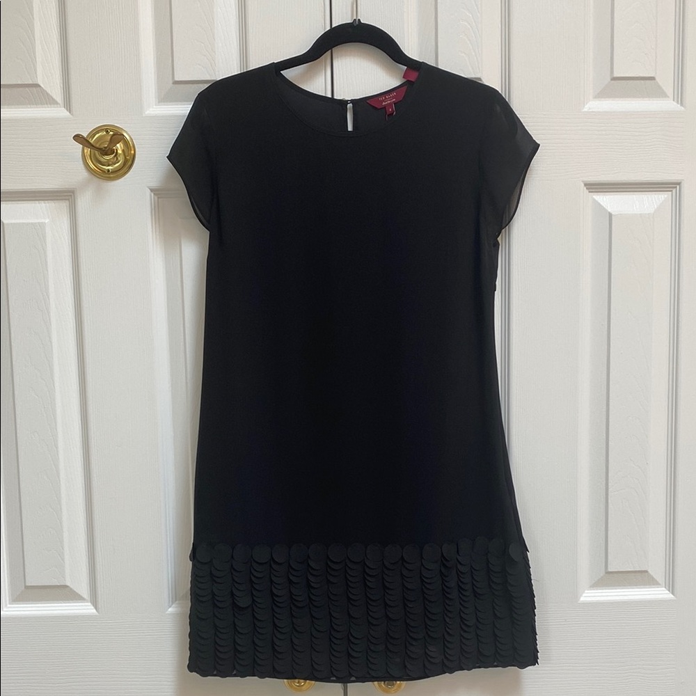 Ted Baker Chic Black Dress with Textured Hem Size 3 NWT